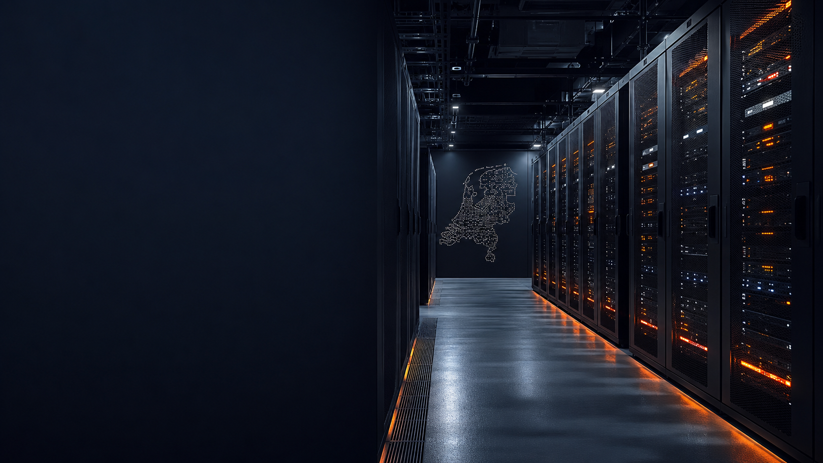 Nederlands datacenter met datapunten in de vorm van Nederland